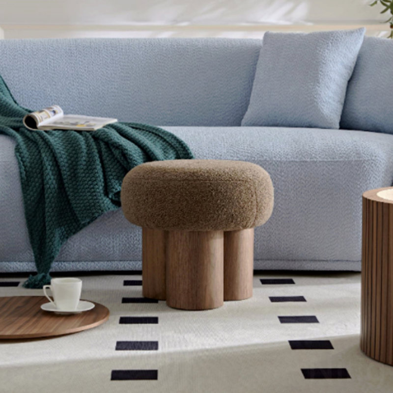 Ivy Bronx Small Round Foot Stool, Teddy Fabric Footrest Ottoman